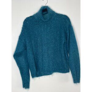 Vintage Y2K‎ Silverleaf Mohair Blend Boxy Crop Turtleneck Sweater Small Blue
